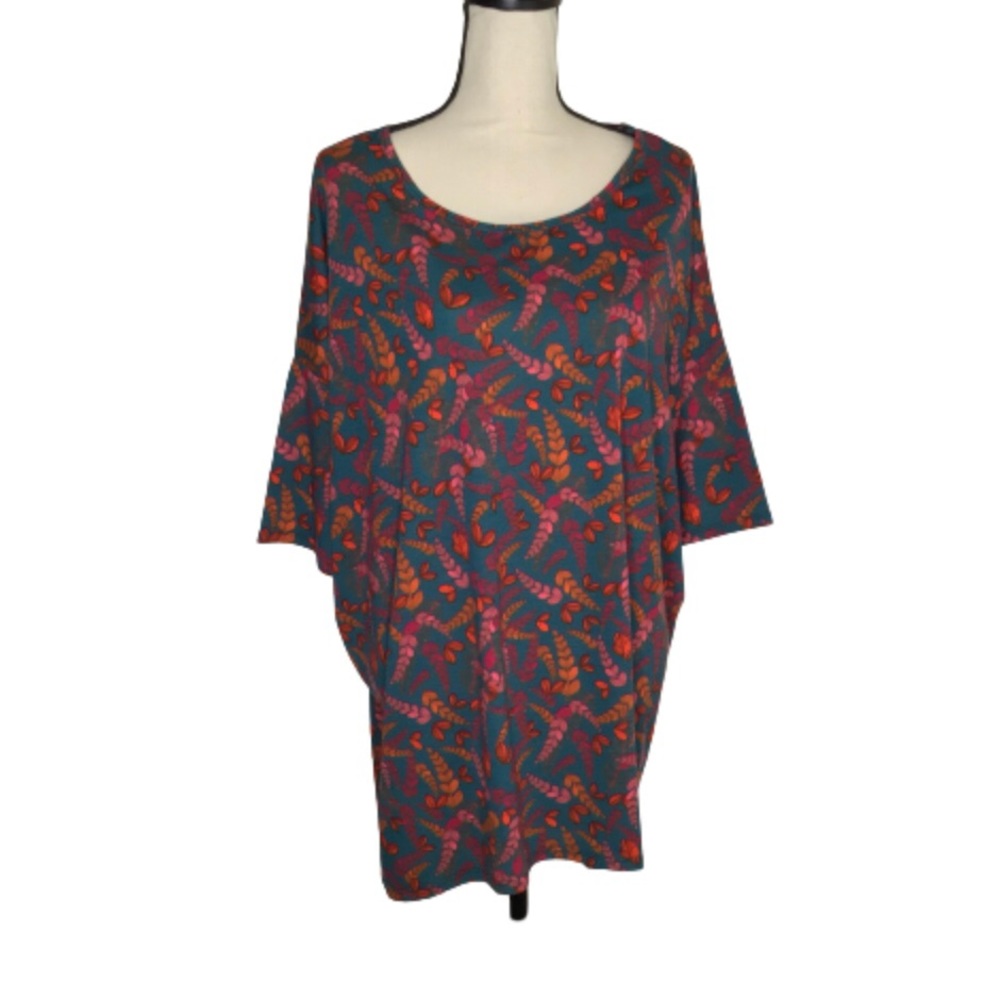 LuLaRoe Irma Tunic Green Red Floral High Low Hem XL